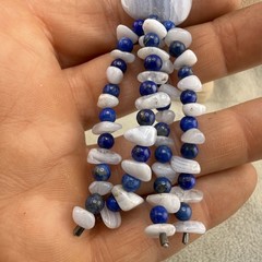 Vintage Jay King DTR Necklace Blue Lace Agate Polished Stone 18”