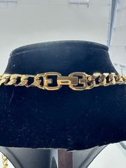 Vintage Givenchy Gold-Tone Heavy Curb Chain Necklace with Crystal G-Logo Accents