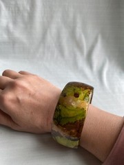 Vintage Green Yellow Brown Swirled Bakelite Bangle Bracelet 67mm