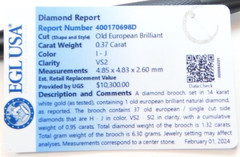 Antique 1920’s European Diamond Crescent Pin Brooch 13K White Gold EGL 1.33X1.2″