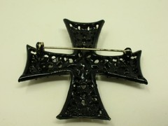 Vintage Weiss Black Maltese Cross Pendant Jet Glass Rhinestones 2″ Estate Find