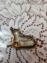 Mother Cat w/ Kitten 1970s Brooch Pin Gold & Tones Rhinestone Eyes VINTAGE