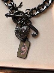 JUICY COUTURE Black Tone Chain Pave Heart & J Pendant Necklace NIB VINTAGE Y2K