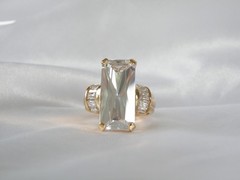 Vintage Sterling Silver 925 Gold on Huge Baguette CZ Statement Ring Size 9