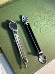 Vintage Sterling Silver Judith Jack Marcasite & Black Onyx Brooch Pins V1321