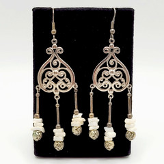 Southwestern Style Chandelier Silver Tone White Howlite Bead Pierced Earrings