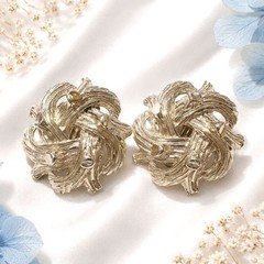 Vintage Gold Tone Twisted Vine Clip On Earrings Textured Organic Design