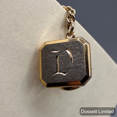 Vintage Gold / Silver, Initial Letter D Square Tie Pin With Chain Tack