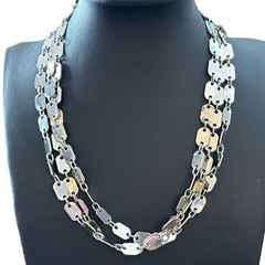 Vintage Flat Disc Necklace Extra Long Chain Link 56 in Silver Tone Metal Layered