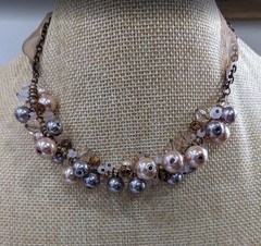 Vintage cookie lee multi strand cluster bib ribbon necklace FREE SHIPPING