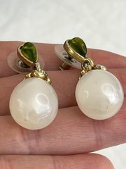 Vintage Faux Pearl Drop Earring with Green Accent