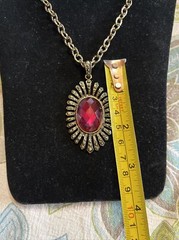 VTG 1928 Jewelry Pendant Necklace Pink Faceted Glass Cabochon Brass Tone
