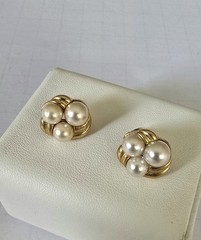 Vintage 80’s NOS Gold Tone Faux Pearl Pierced Stud Earrings Made in USA New