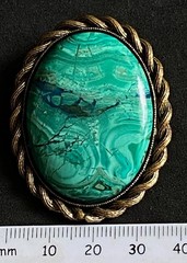 VTG Brooch Natural Malachite Cabochon Brass Large Oval Gemstone Granny Core