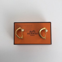 Hermes Vintage Cloisonne’ Luxury Enamel Gold Tone Clip on Earrings