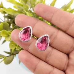 Pink Tourmaline Gemstone Sterling Silver Unique Modern Groom Cufflinks Jewelry