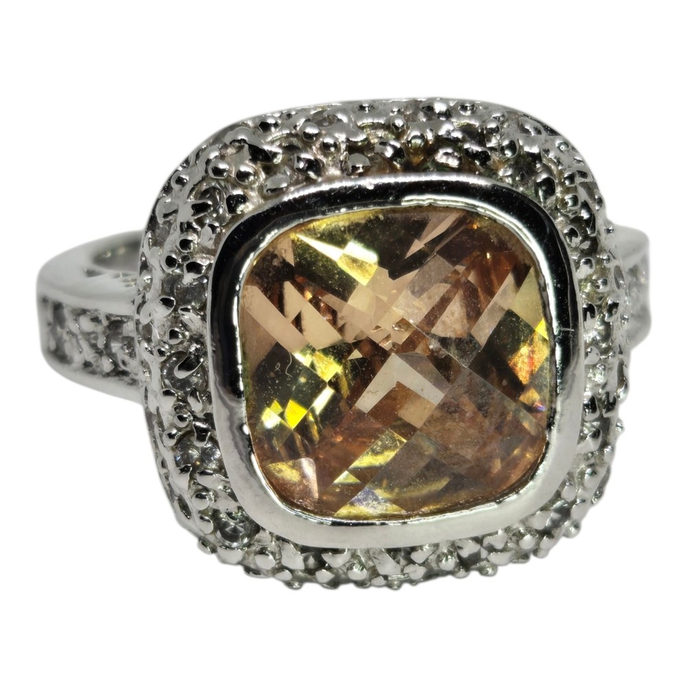 VINTAGE Premier Designs Natural Gemstone Dome Halo Ring Size 7 Hallmark Stamp