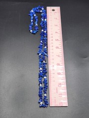 Genuine Pearl and Lapis Lazuli Chip Bead Knotted No Clasp Necklace