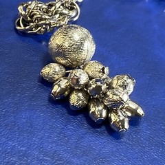 Vtg Silver Tone Metal Rope Bolo Slide Ball Tassel Bold Lariat Statement Necklace