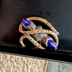 Victorian Stunning Gold Fill Embossed Coiled Vine Enameled Blue Brooch C Clasp