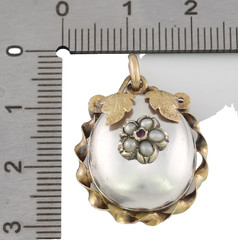 Antique 14Kt Gold – Solid Silver – Natural Pearls – Ruby Locket Pendant