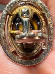 Vintage Faux Tiger Eye Seleni Gold Tone Clip Earrings Chunky Honey Brown Swirl