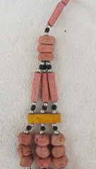 Vintage Pink Clay Bead Multi Strand Bib Necklace Yellow Spacer Bar Tribal Boho