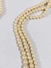 Vintage Ivory Color Acrylic Faux Pearl Three Layer Necklace 15 inches Choker