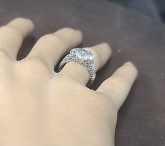 18k white gold Vintage filigree Engagement ring 2.64ct. Natural Cushion Diamond