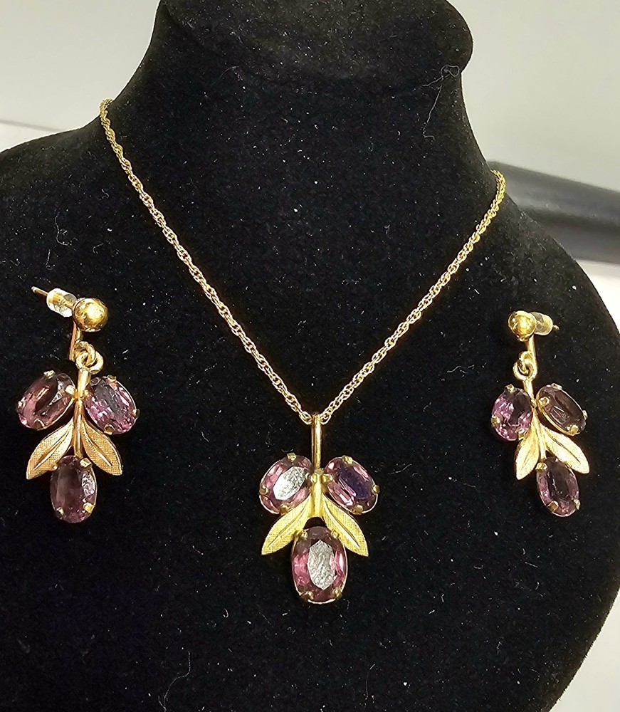 Vintage Van Dell 12K Gold Filled Amethyst Berry Necklace Earrings Set Purple…