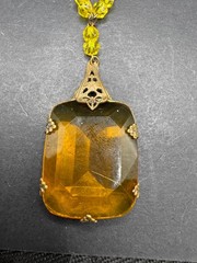 1930’s Art Deco Czech Glass Amber & Yellow Brass Filigree