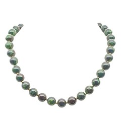Vintage Green Faux Jade Beaded Necklace with Gold-Tone Spacers, Plastic Choker S