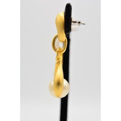 Vintage Dangle Pearl Drop Earrings Brushed Gold Matte Door Knockers 1980s BinAR