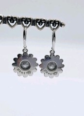 Monet Dangle Flower Earrings Blue Rhinestone Silver Tone Leverback 1.25 in