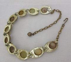 Vintage KARU ARKE Gold Tone Tan & Light Brown AB Rhinestone Link Collar Necklace