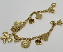 Christmas Holiday Charm Bracelet Vintage Style Enamel Wreath Bow Bell 7 3/4″
