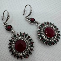 Vintage Red Crystal Dangle Earrings Victorian Boho Statement Jewelry Gift