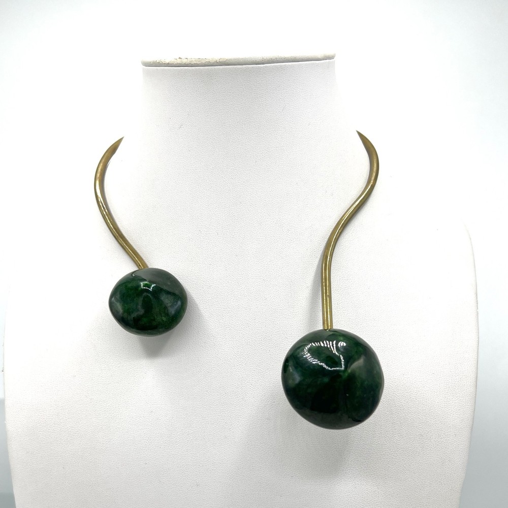 Vtg Modernist Brass & Ceramic Asymmetrical Necklace OOAK Wearable Art Statement