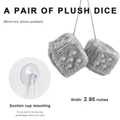 MUQIDA Fuzzy Plush Dice for Car Mirror, 3 Inch 3.0 x x inches, Grey