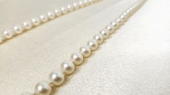 Vintage Glass Faux Pearl Necklace Signed G. Silver Clasp – 6mm Beads, 36″ L