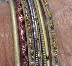 Lot of 6 Bangle Bracelets Gold Tone Stackable Boho Retro Multi Color Bollywood