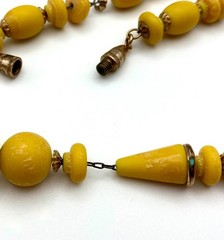 Sunny Yellow Celluloid Bead Necklace Cone Round Shapes Strung Cable Chain 1930s