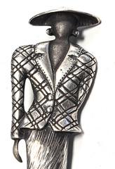 Vintage 925 Sterling Silver Art Deco Glam Fashion Lady Woman Pin / Brooch