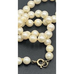 Vintage 14K Yellow Gold Clasp Hand Knotted Cultured Cream Pearl Necklace As Is