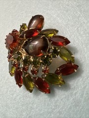 Juliana Rhinestone & Glass Cabochon Autumn Tones Brooch – Almost 2.5” Long