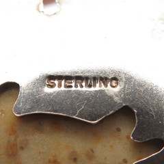 925 Sterling Silver Vintage Real Fossil Cat / Kitten & Turtle Pendant