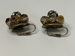 Beautiful Vintage Amber and White rhinestones Clip On Earrings