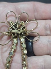 1940s Gold Toned Rhinestone Brooch Pin Pendant Green Dangle