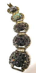 Vintage Judy Lee Iridescent Enamel Gold Tone Book Link Panel Bracelet 7 Inches