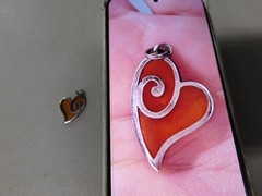Jezlaine Sterling Silver Heart Swirl Orange Stain Glass Charm